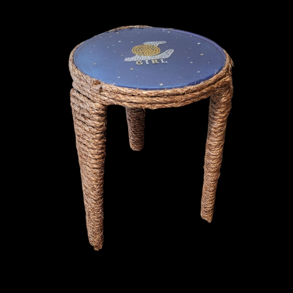 Iron & Resin Blue and Brown Accent Stool